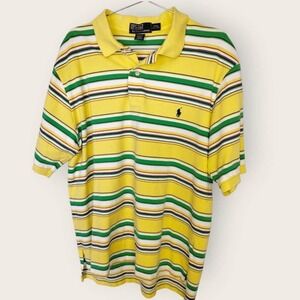Polo Ralph Lauren Sz Large Tall Yellow/Green Stripe Shirt Mesh Fabric Casual Gol